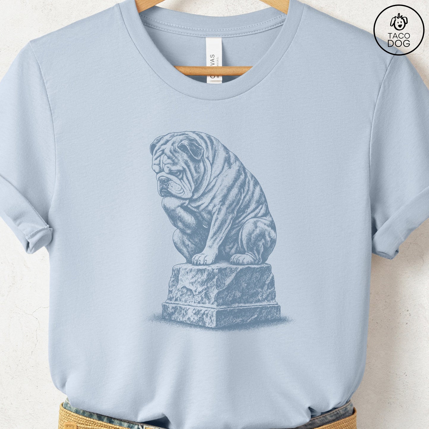 English Bulldog Thinker T-Shirt Light Blue S Taco-Dog