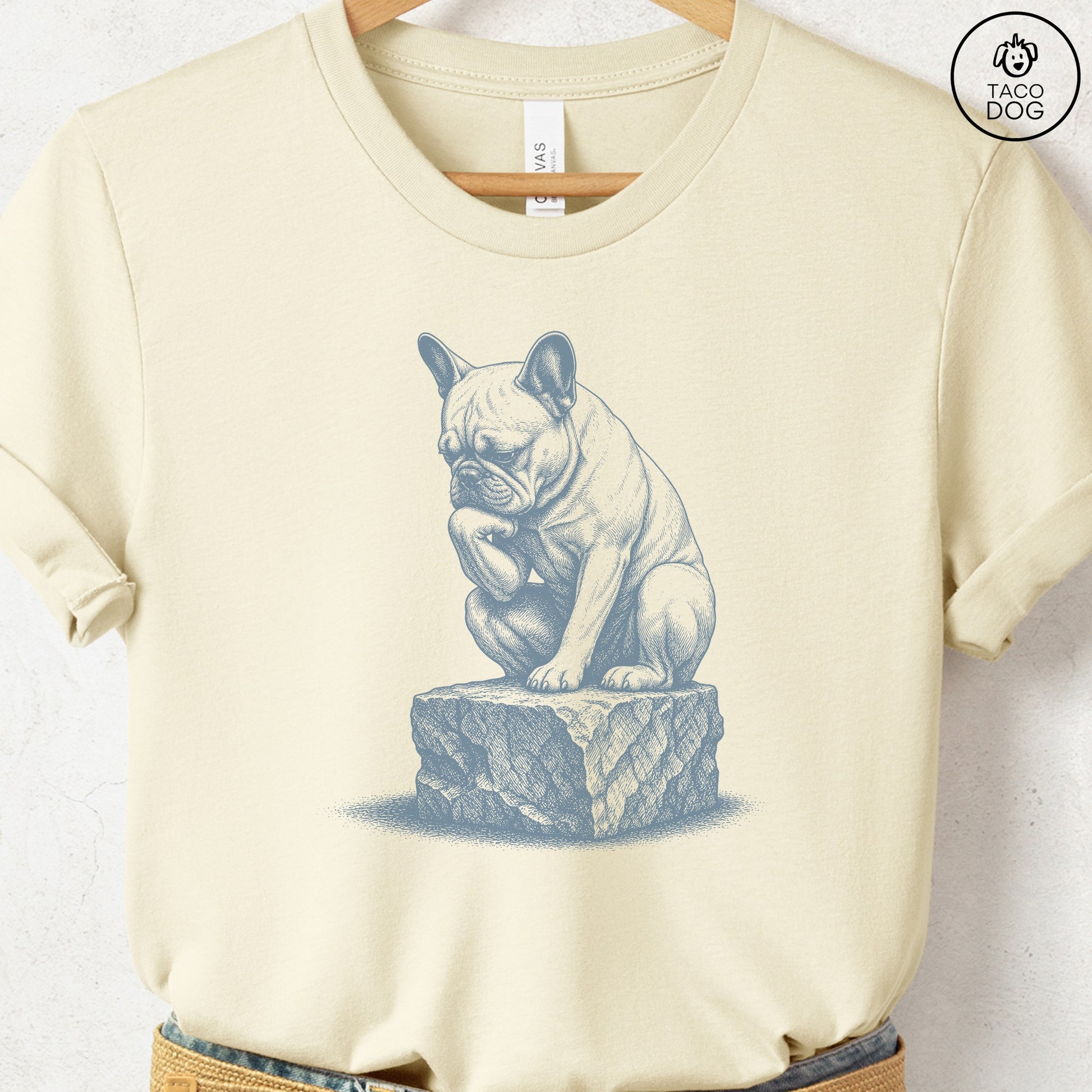 French Bulldog Frenchie Thinker T-Shirt Natural S Taco-Dog
