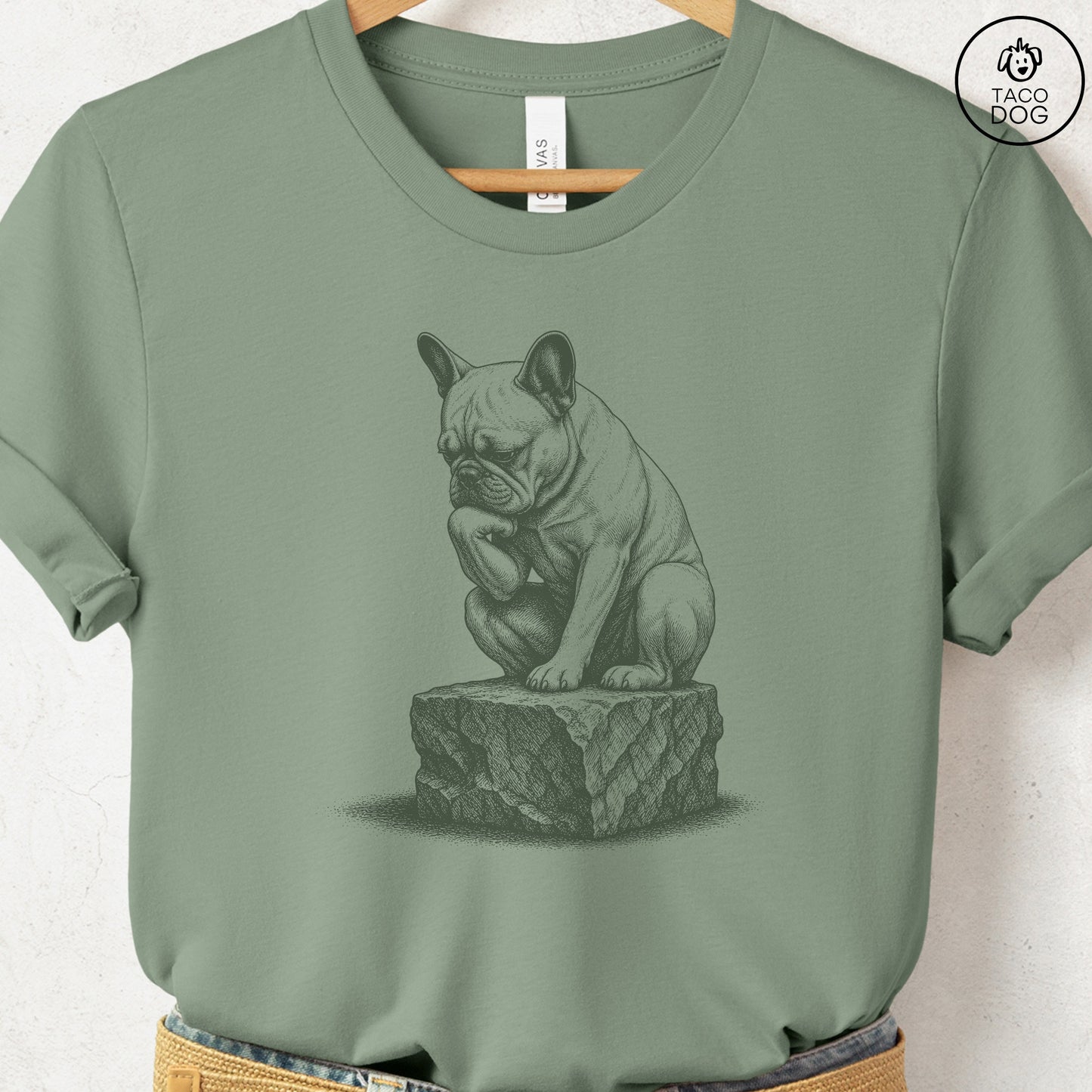 French Bulldog Frenchie Thinker T-Shirt Sage S Taco-Dog