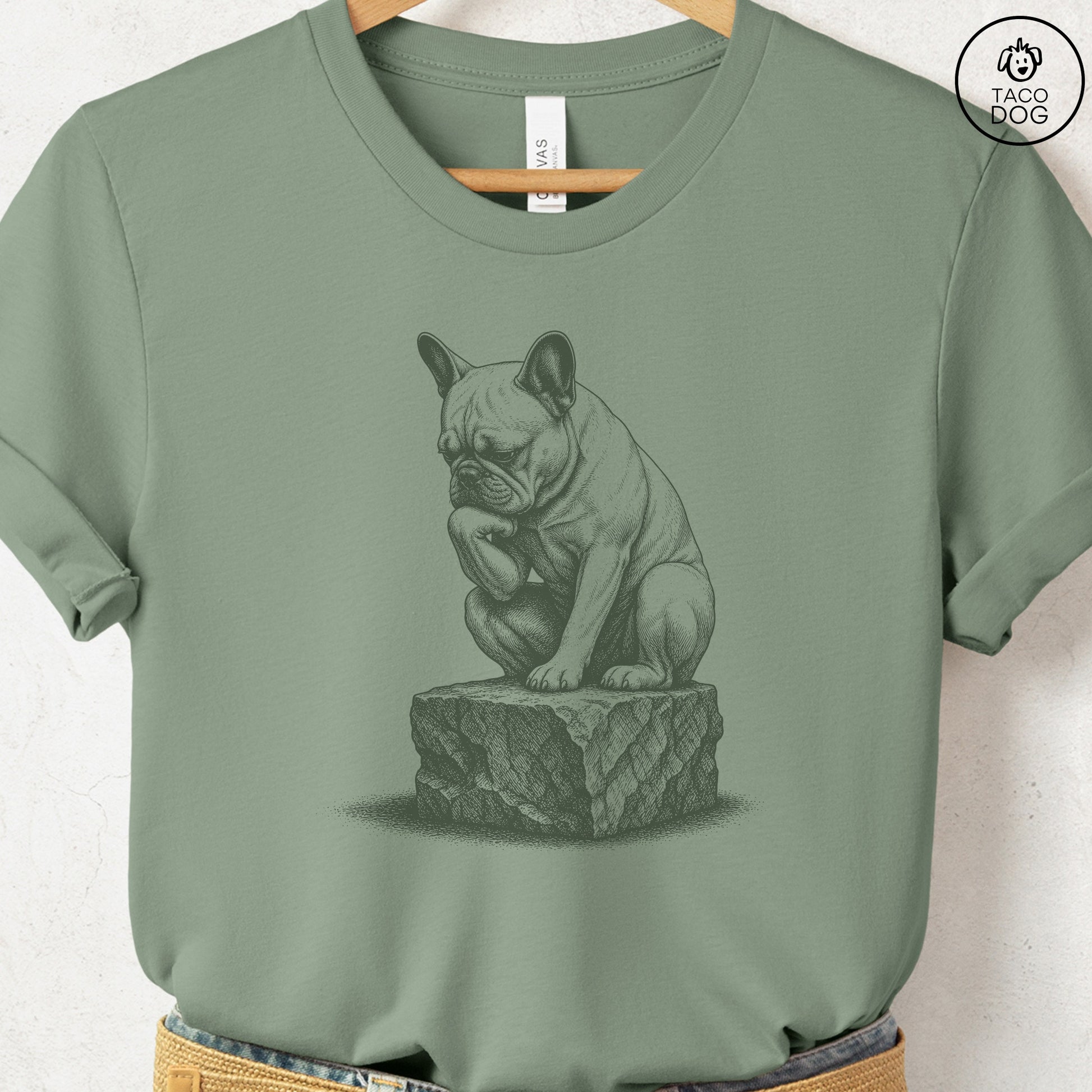 French Bulldog Frenchie Thinker T-Shirt Sage S Taco-Dog