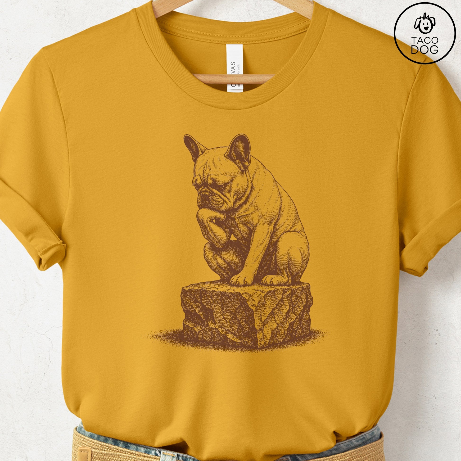 French Bulldog Frenchie Thinker T-Shirt Mustard S Taco-Dog