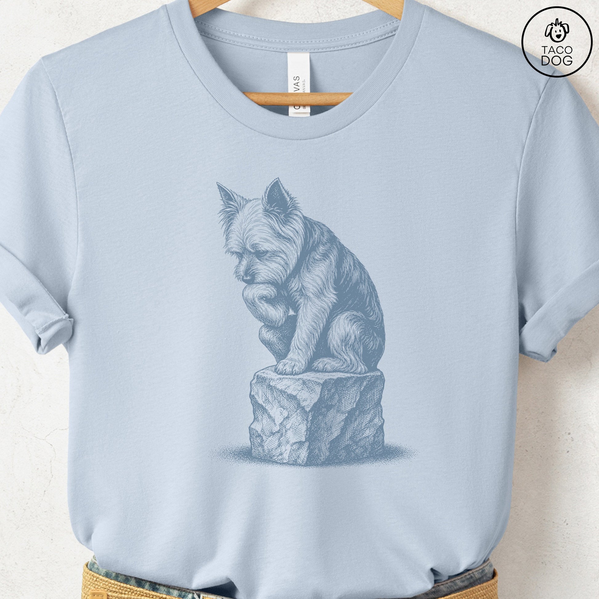 Yorkshire Terrier Yorkie Thinker T-Shirt Light Blue S Taco-Dog