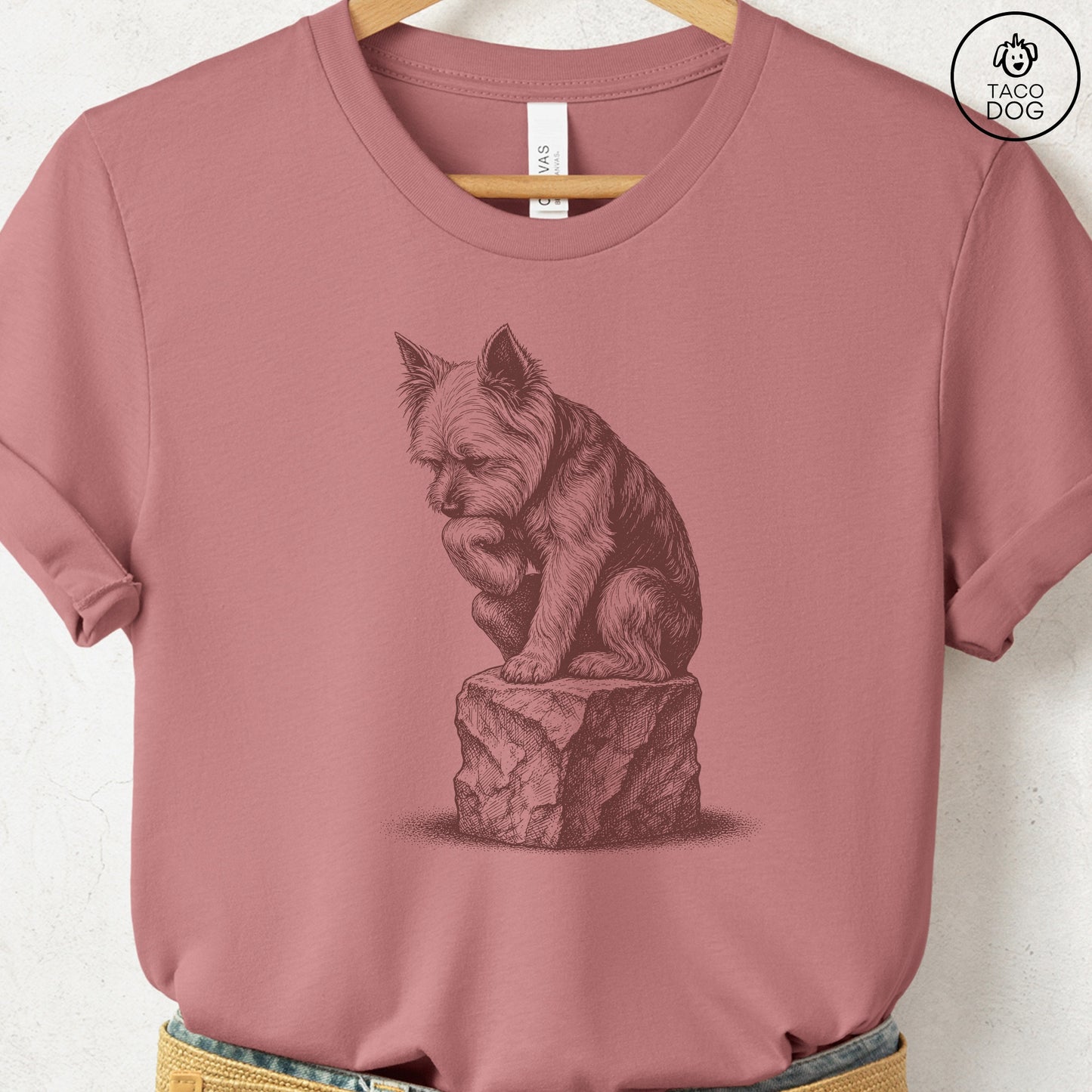 Yorkshire Terrier Yorkie Thinker T-Shirt Heather Mauve S Taco-Dog