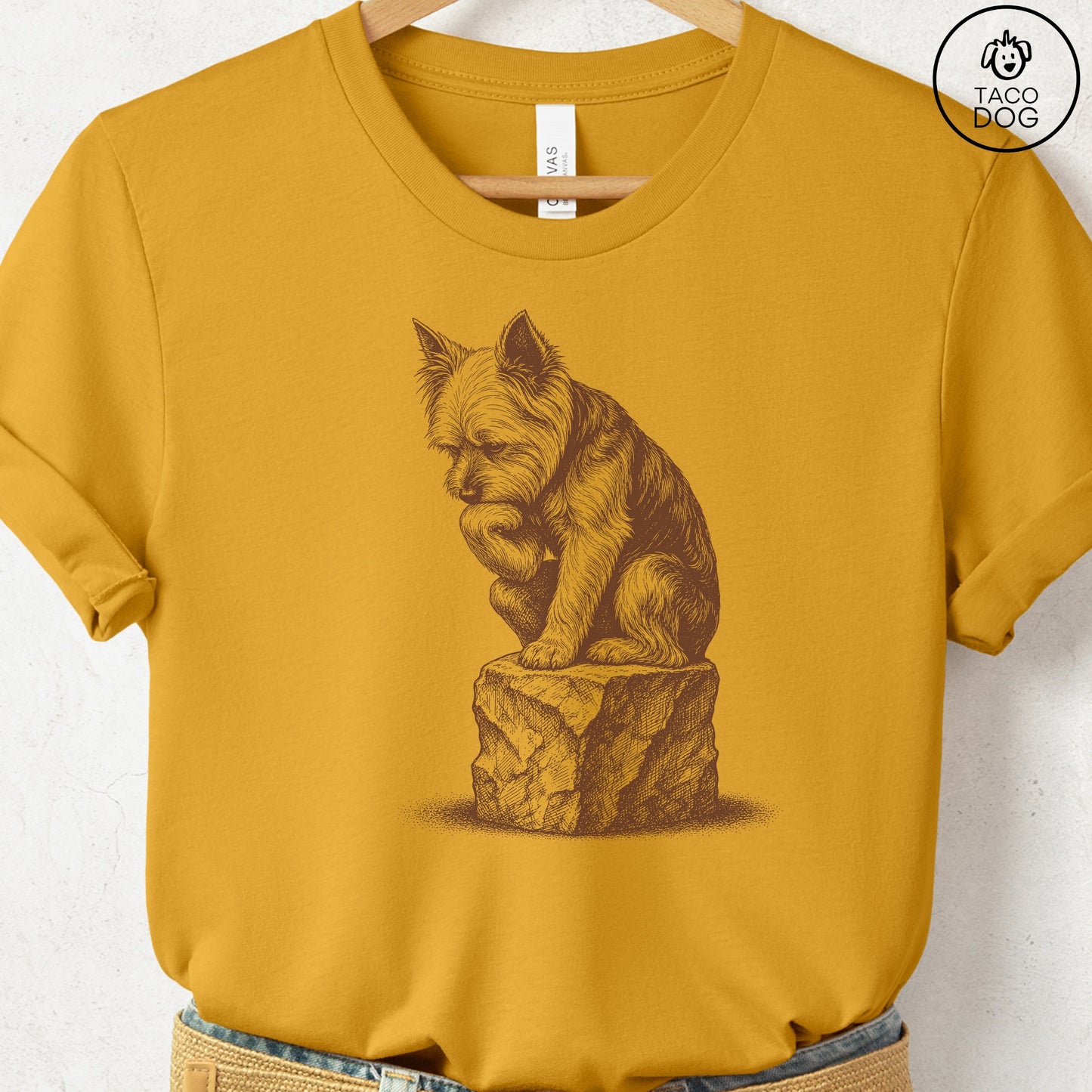 Yorkshire Terrier Yorkie Thinker T-Shirt Mustard S Taco-Dog