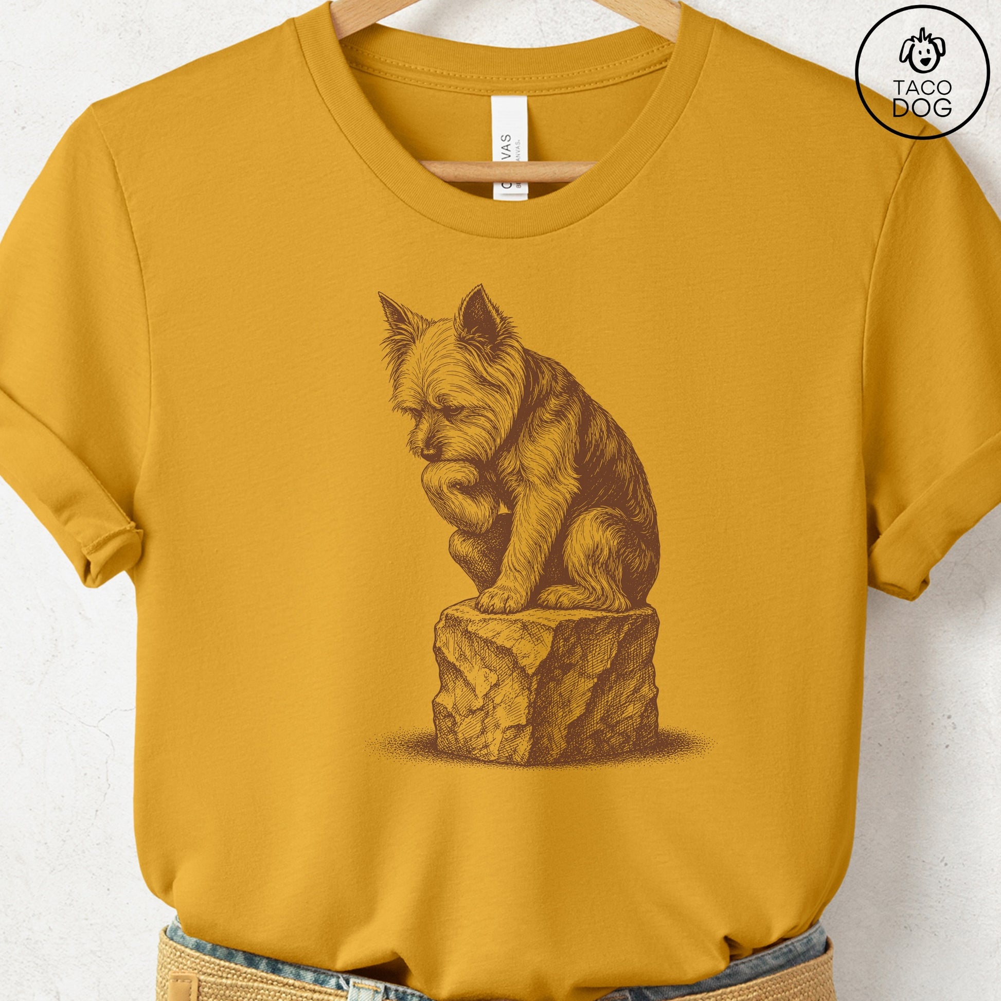 Yorkshire Terrier Yorkie Thinker T-Shirt Mustard S Taco-Dog