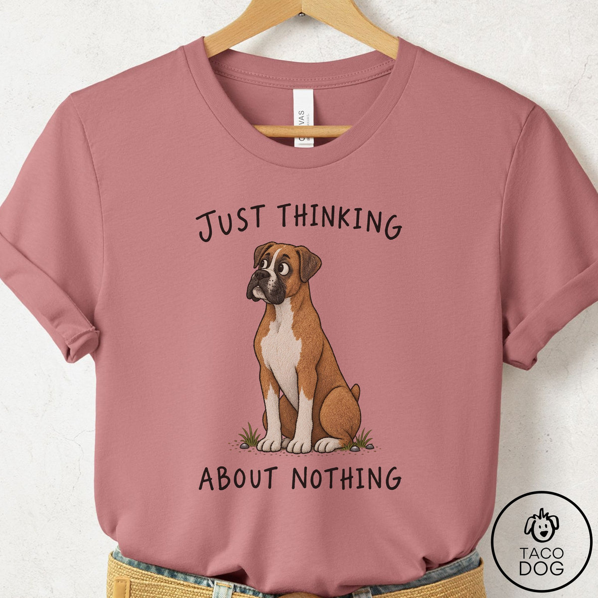 Boxer Thinking About Nothing T-Shirt Mauve Taco-Dog