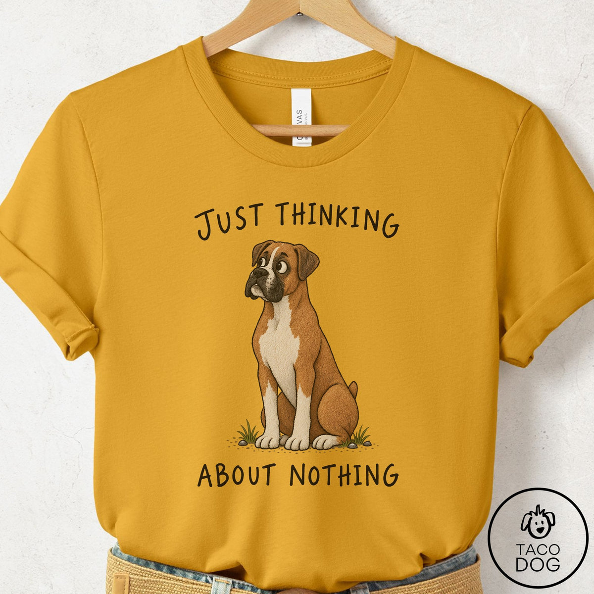 Boxer Thinking About Nothing T-Shirt Mustard Taco-Dog