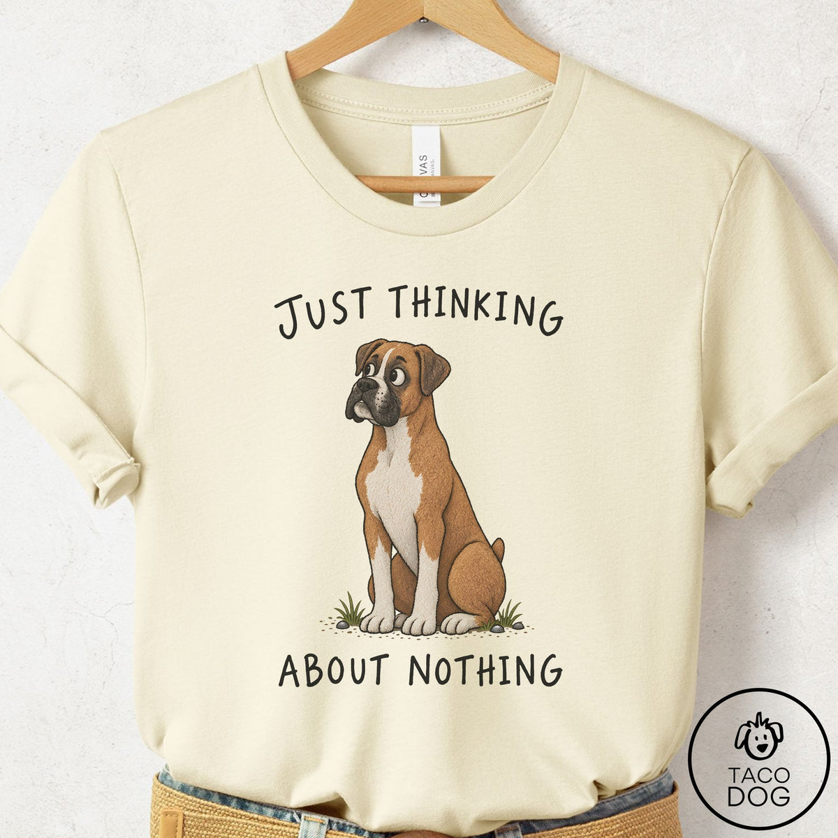 Boxer Thinking About Nothing T-Shirt Natural Taco-Dog