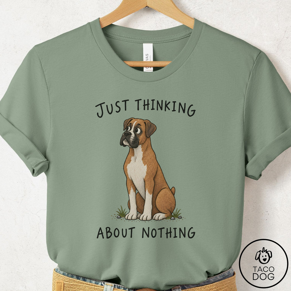 Boxer Thinking About Nothing T-Shirt Sage Taco-Dog