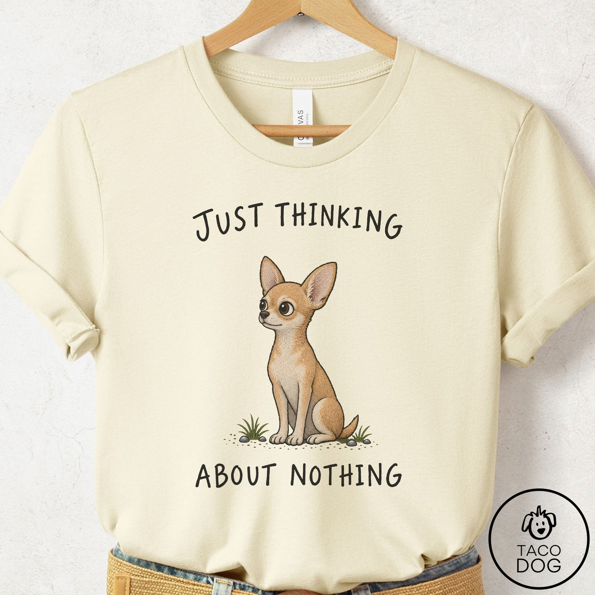 Chihuahua Thinking About Nothing T-Shirt Natural Taco-Dog