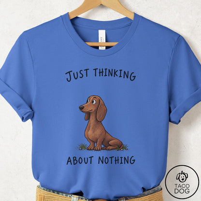 Dachshund Thinking About Nothing T-Shirt Columbia Blue Taco-Dog