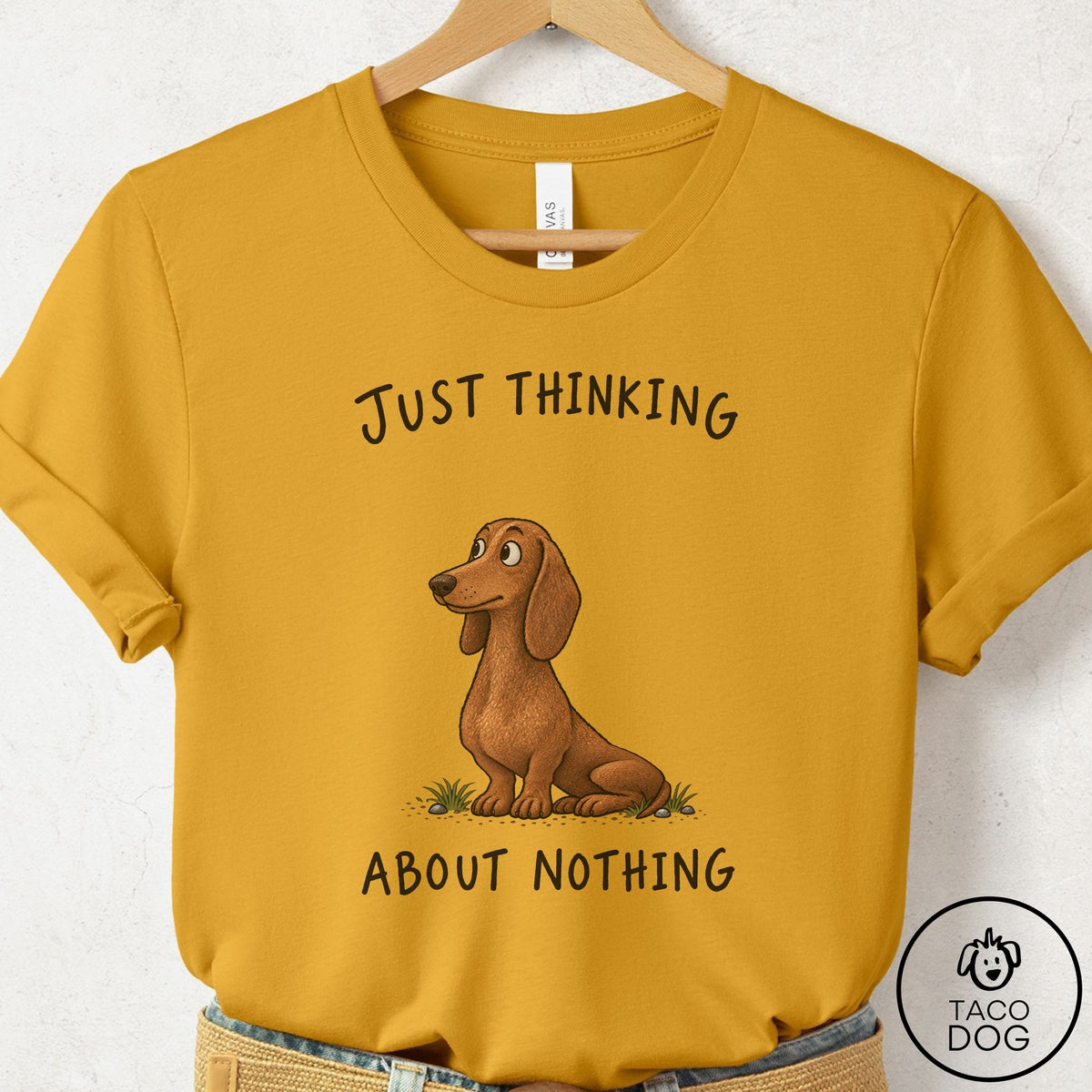 Dachshund Thinking About Nothing T-Shirt Mustard Taco-Dog