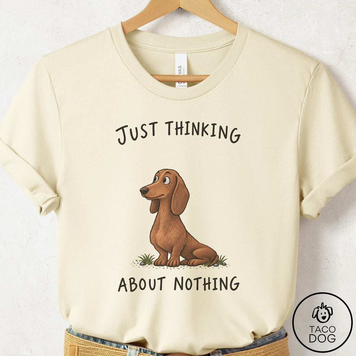 Dachshund Thinking About Nothing T-Shirt Natural Taco-Dog