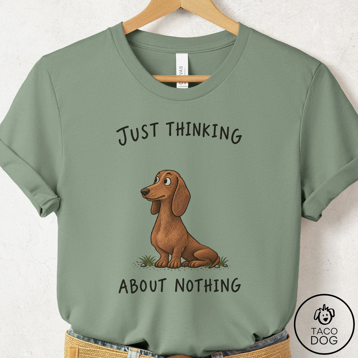 Dachshund Thinking About Nothing T-Shirt Sage Taco-Dog