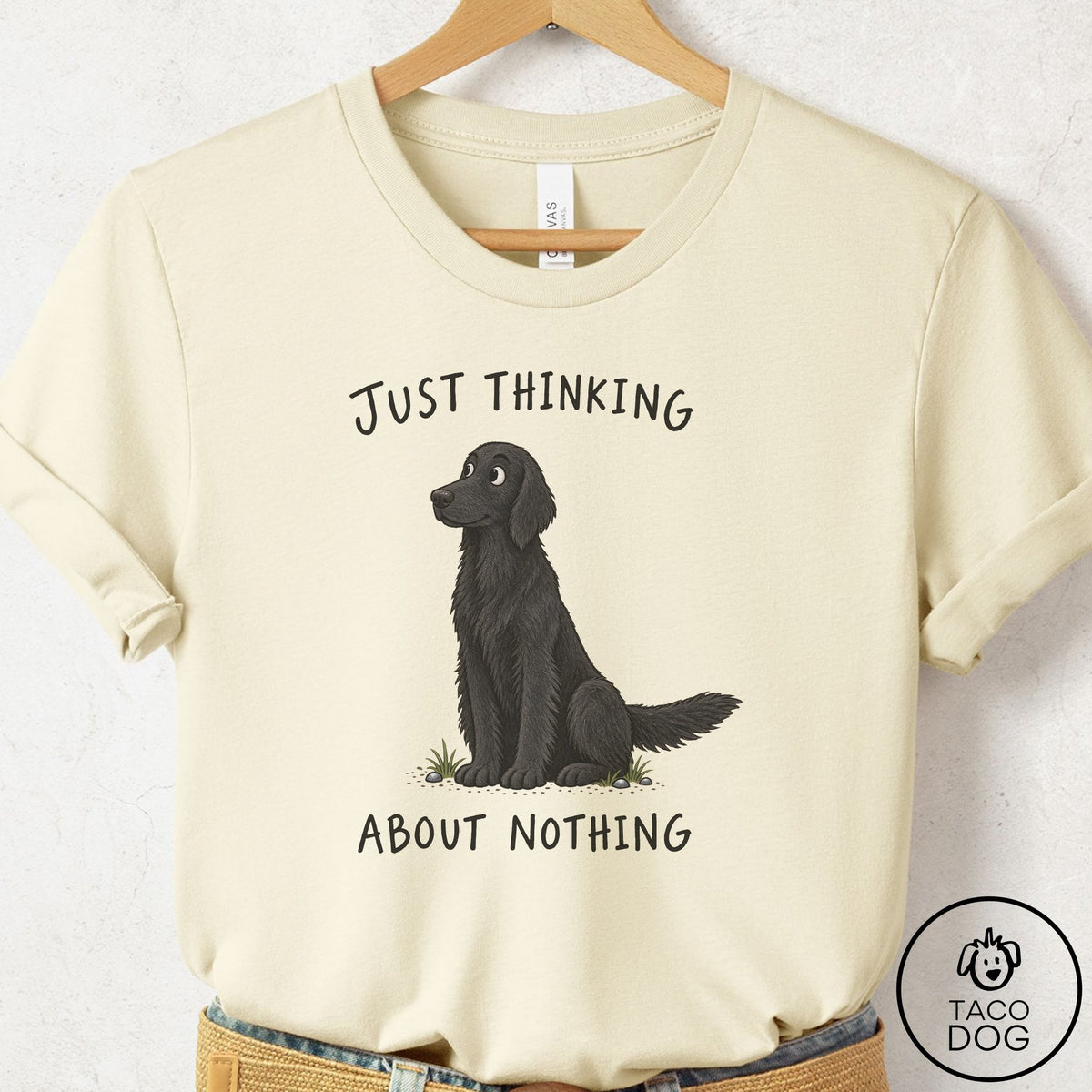 Flat-Coated Retriever Thinking About Nothing T-Shirt Natural Taco-Dog