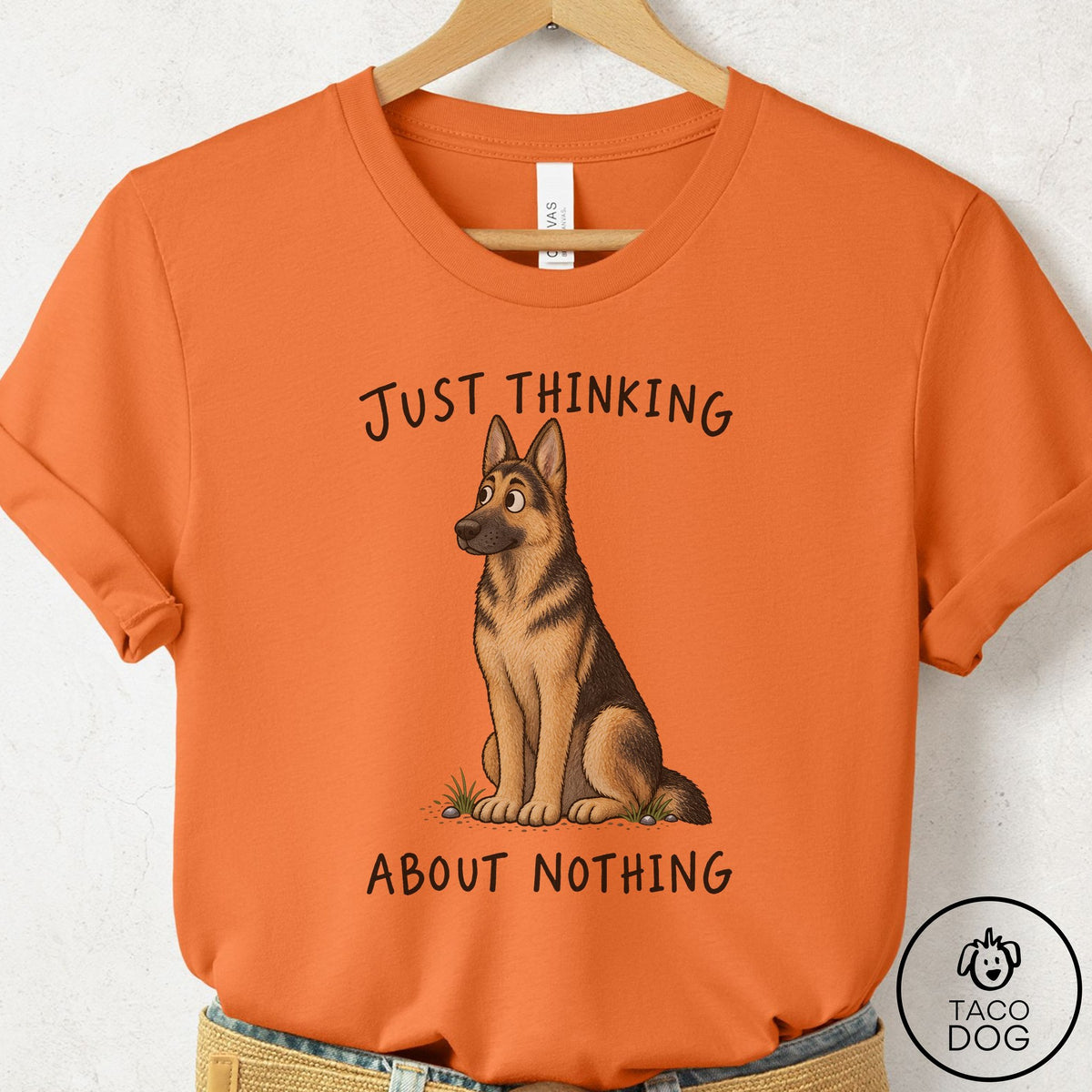 German Shepherd Thinking About Nothing T-Shirt Burnt Orange Taco-Dog