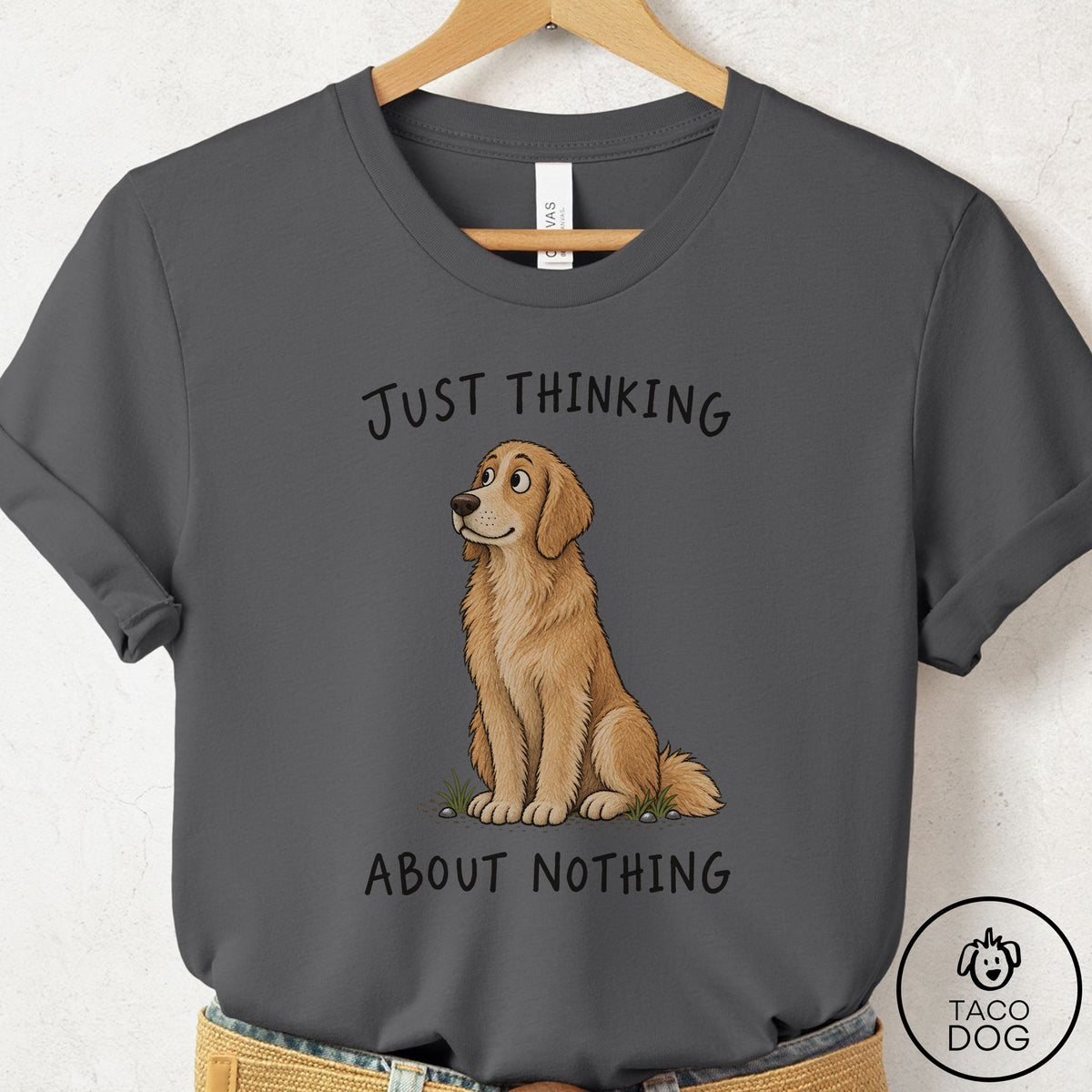 Golden Retriever Thinking About Nothing T-Shirt Asphalt Taco-Dog
