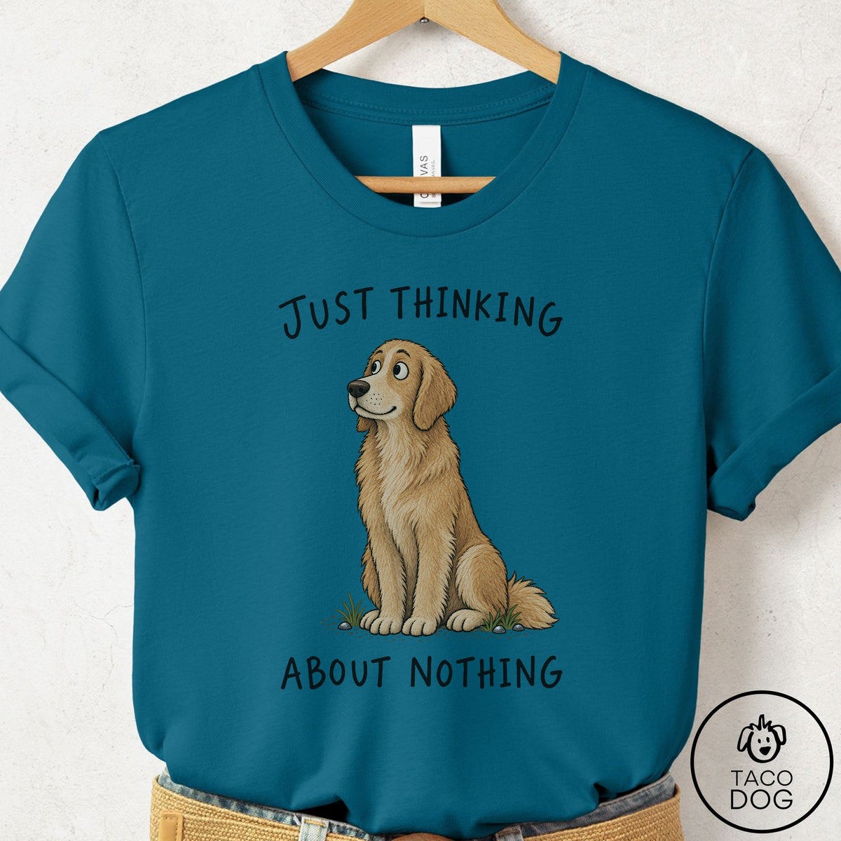 Golden Retriever Thinking About Nothing T-Shirt Deep Teal Taco-Dog