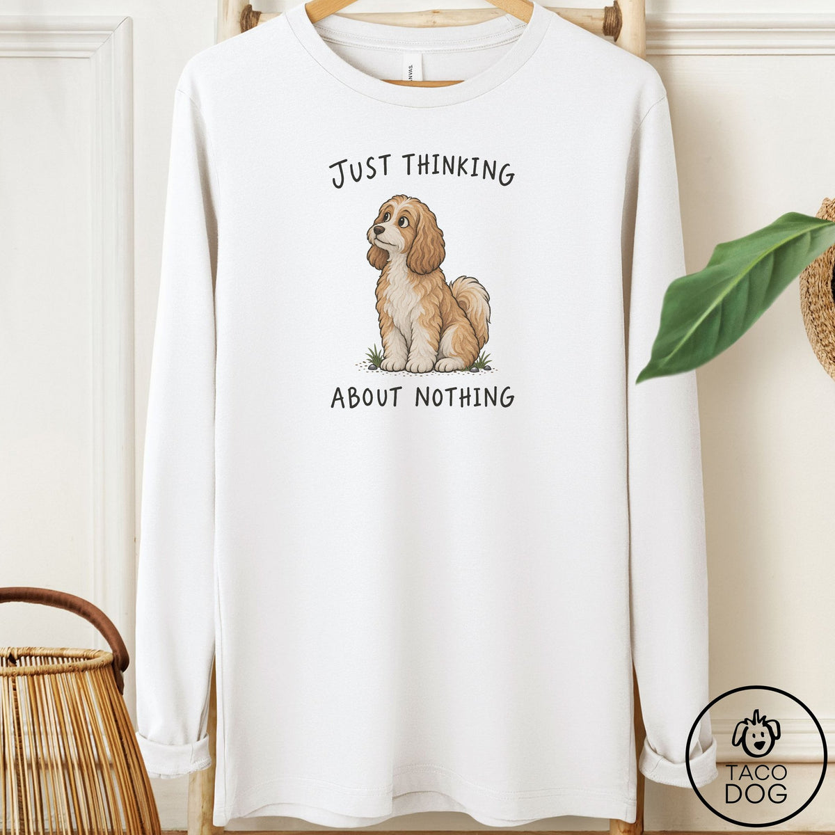 Havanese Thinking About Nothing Long Sleeve Tee White Taco-Dog