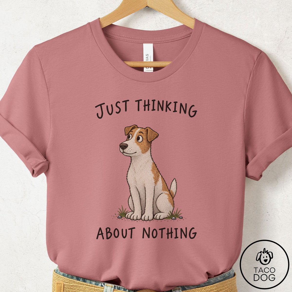 Jack Russell Thinking About Nothing T-Shirt Mauve Taco-Dog