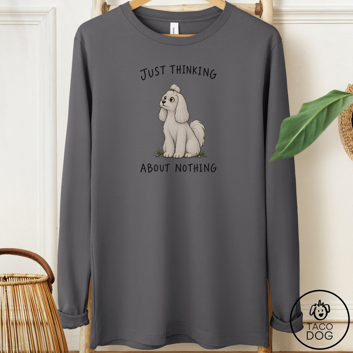 Maltese Thinking About Nothing Long Sleeve Tee Asphalt Taco-Dog
