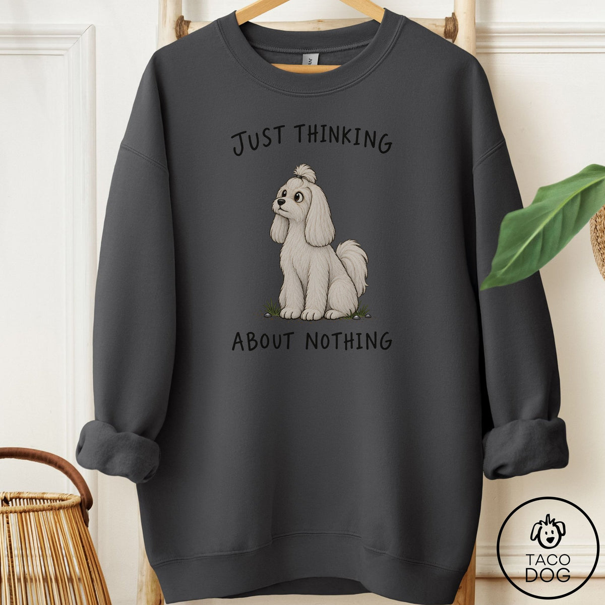 Maltese Thinking About Nothing Sweatshirt Charcoal Taco-Dog
