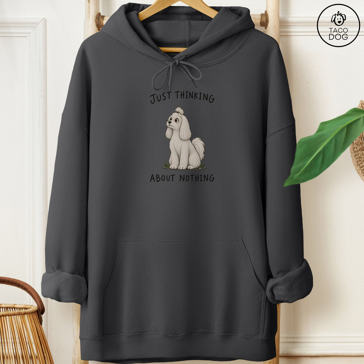 Maltese Thinking About Nothing Hoodie Charcoal Taco-Dog