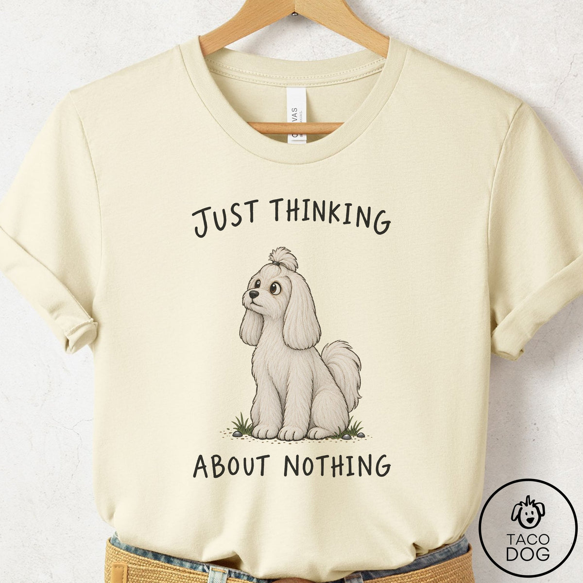 Maltese Thinking About Nothing T-Shirt Natural Taco-Dog