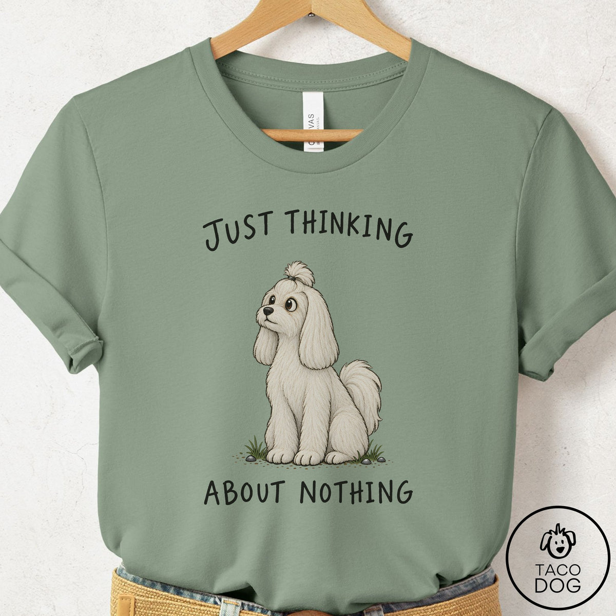 Maltese Thinking About Nothing T-Shirt Sage Taco-Dog