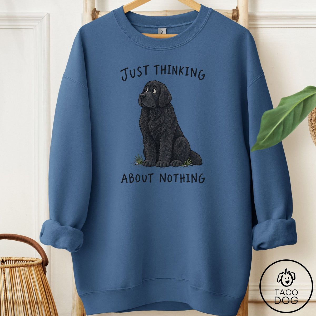 Newfoundland Thinking About Nothing Sweatshirt Indigo Blue Taco-Dog