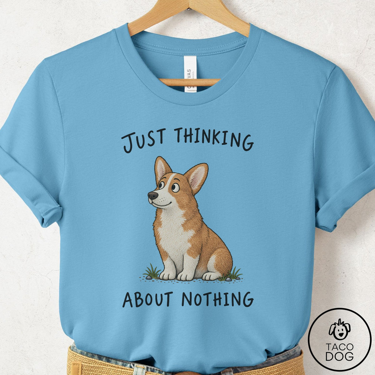 Corgi Thinking About Nothing T-Shirt Ocean Blue Taco-Dog