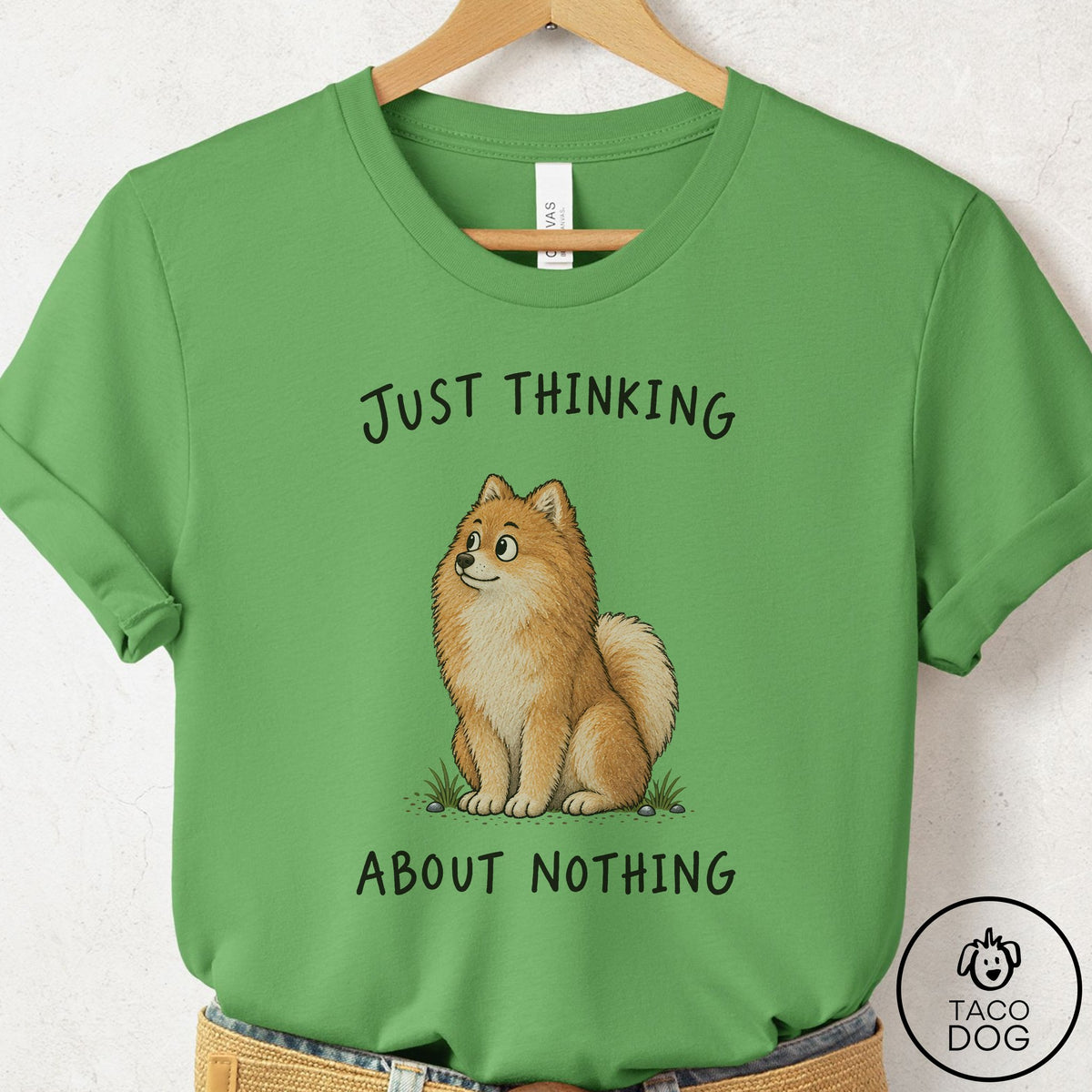 Pomeranian Thinking About Nothing T-Shirt Leaf Taco-Dog