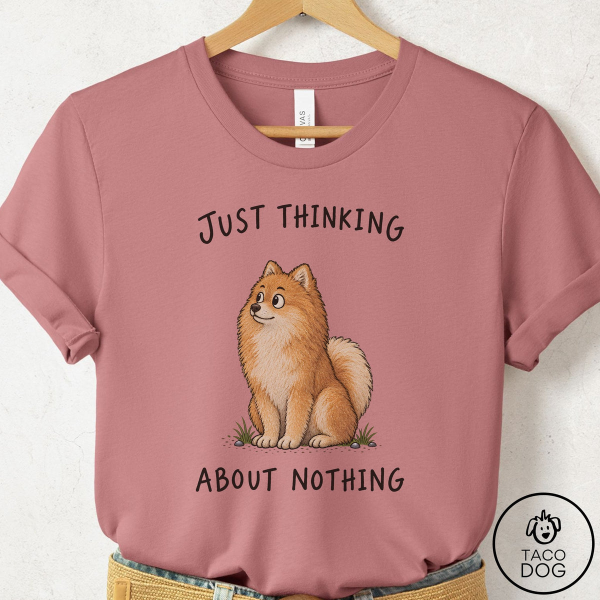 Pomeranian Thinking About Nothing T-Shirt Mauve Taco-Dog