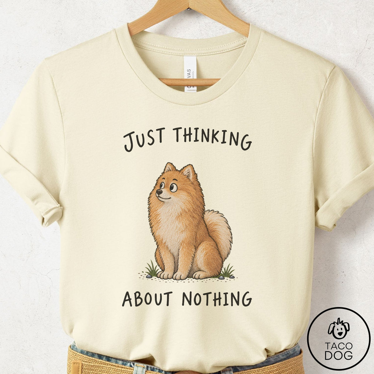 Pomeranian Thinking About Nothing T-Shirt Natural Taco-Dog