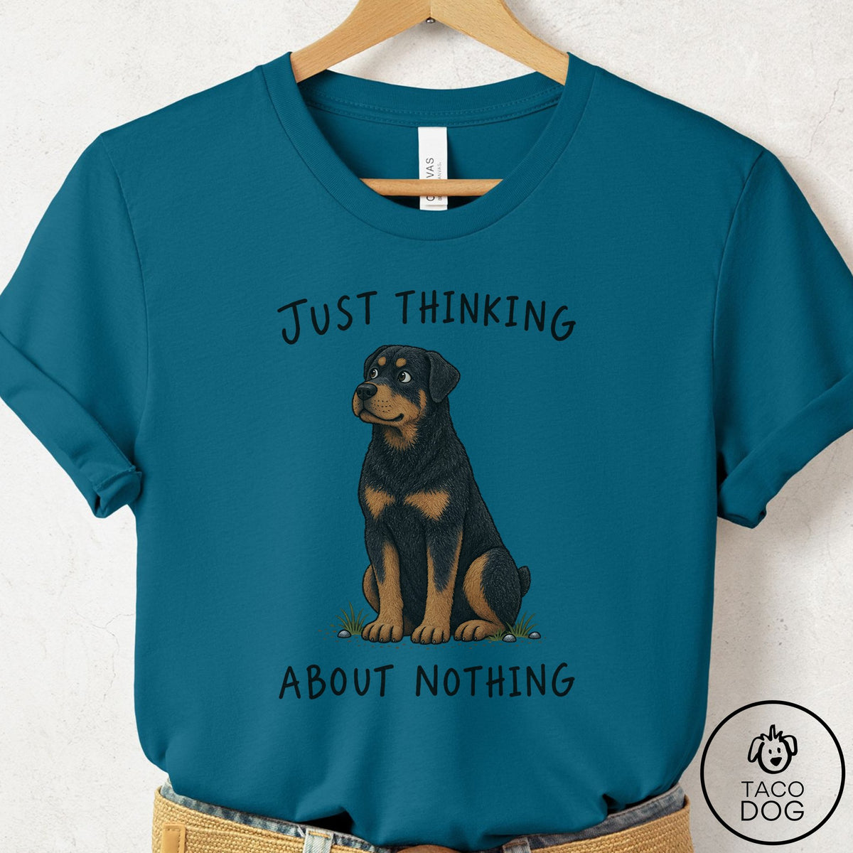 Rottweiler Thinking About Nothing T-Shirt Deep Teal Taco-Dog