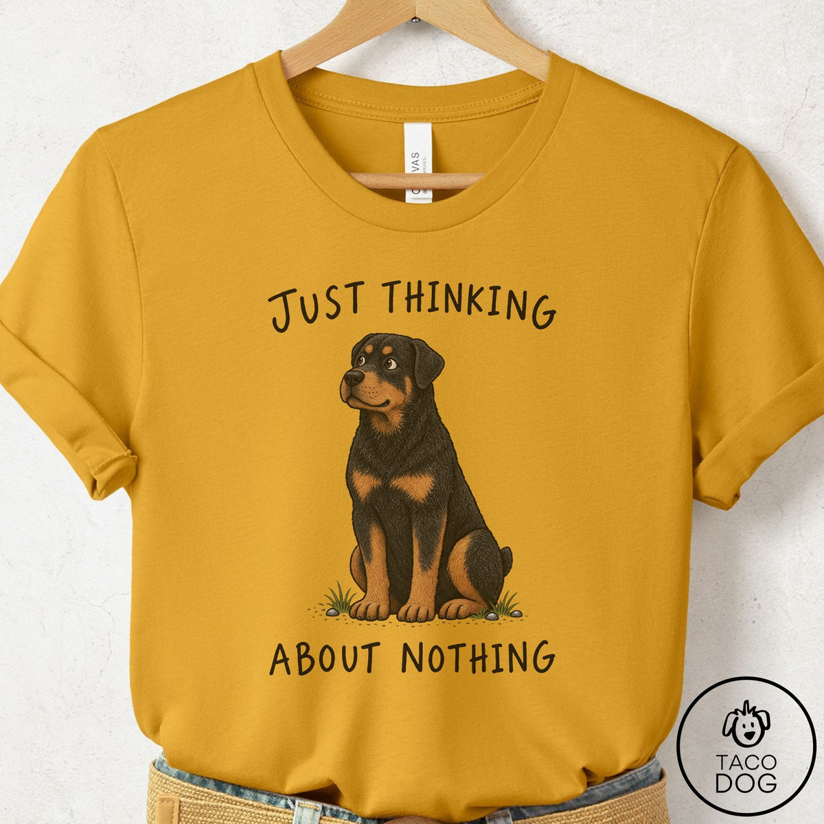 Rottweiler Thinking About Nothing T-Shirt Mustard Taco-Dog