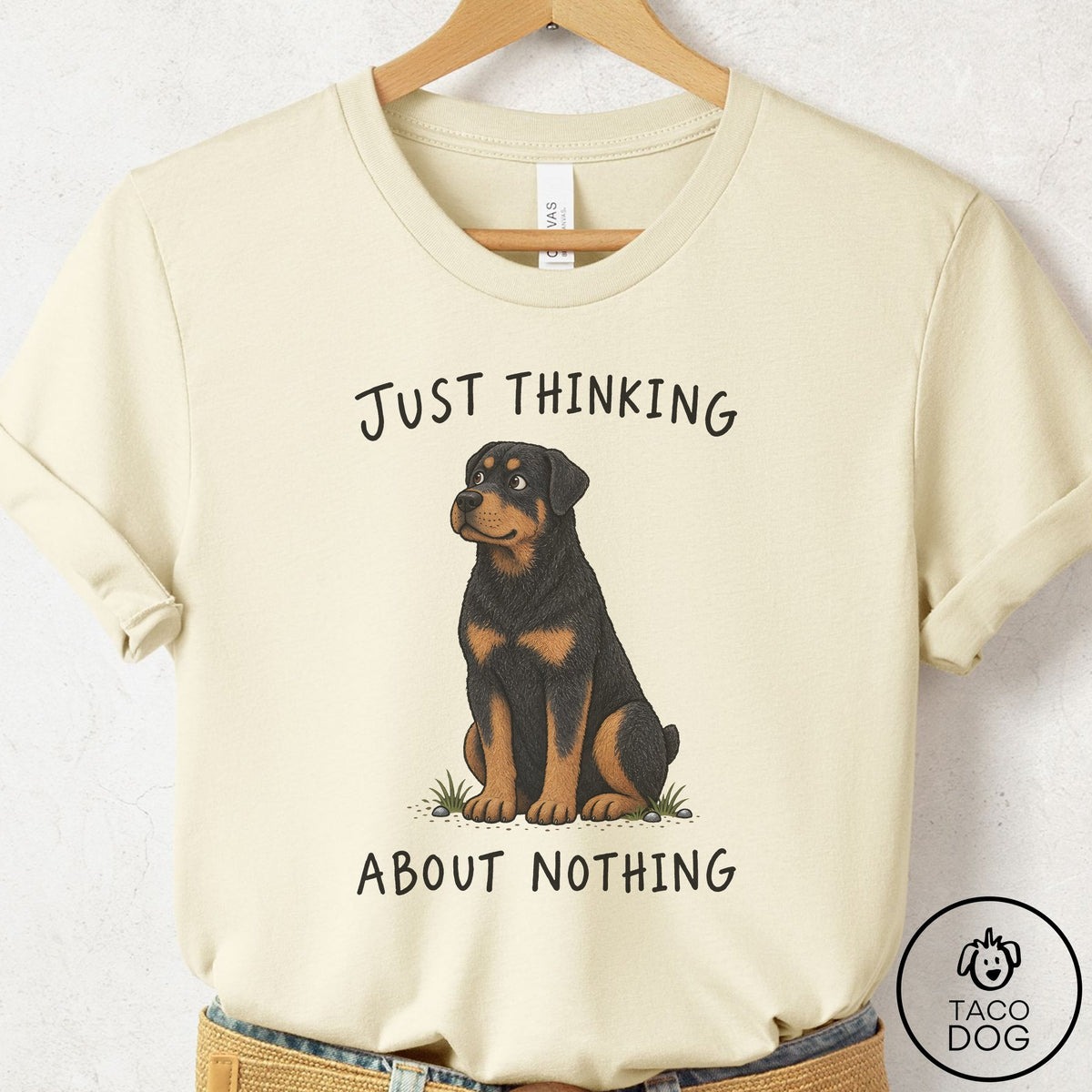 Rottweiler Thinking About Nothing T-Shirt Natural Taco-Dog