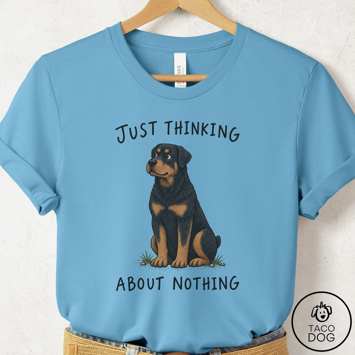 Rottweiler Thinking About Nothing T-Shirt Ocean Blue Taco-Dog