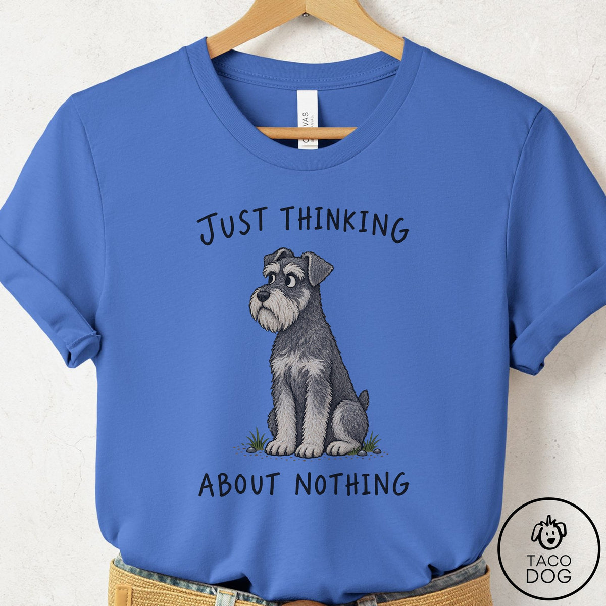 Schnauzer Thinking About Nothing T-Shirt Columbia Blue Taco-Dog