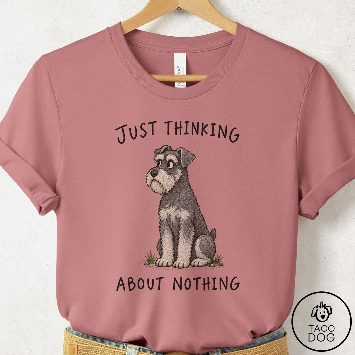 Schnauzer Thinking About Nothing T-Shirt Mauve Taco-Dog