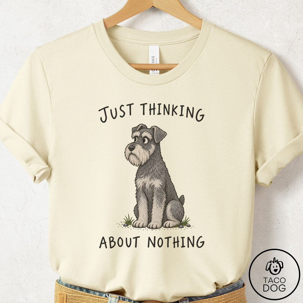 Schnauzer Thinking About Nothing T-Shirt Natural Taco-Dog
