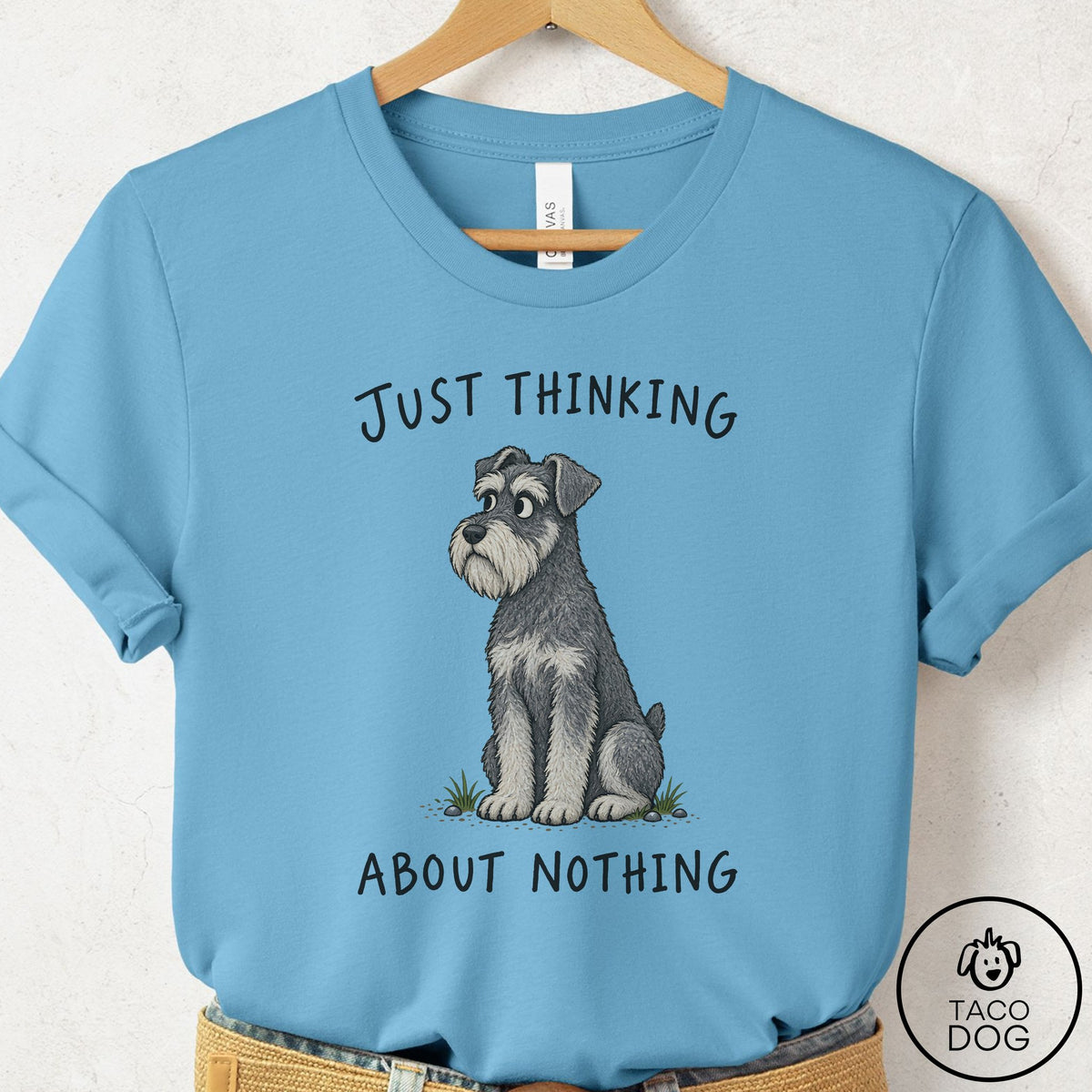 Schnauzer Thinking About Nothing T-Shirt Ocean Blue Taco-Dog
