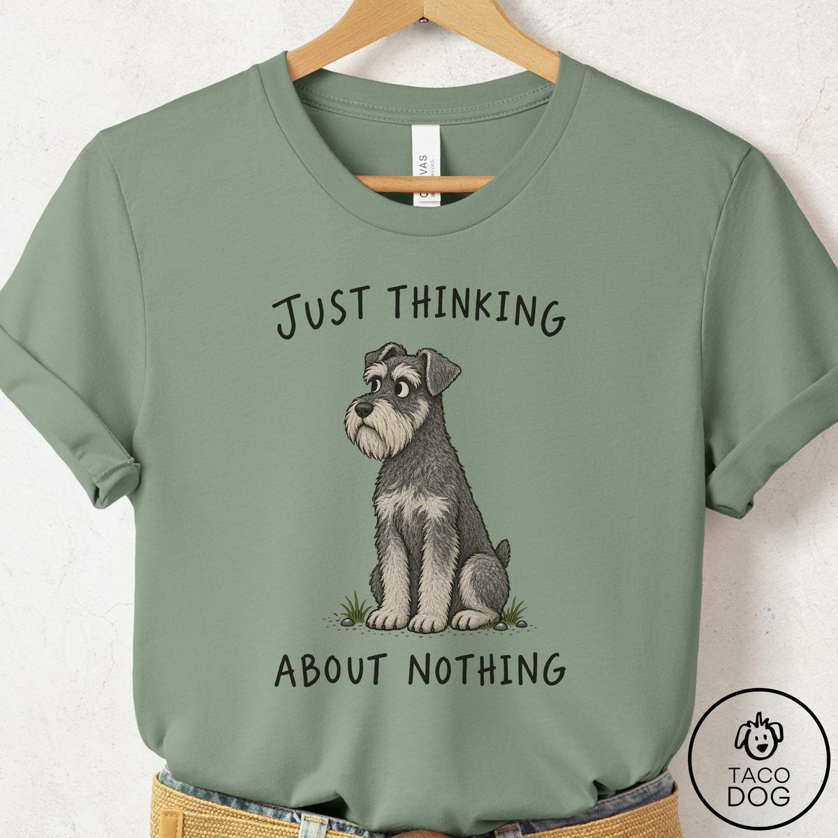 Schnauzer Thinking About Nothing T-Shirt Sage Taco-Dog