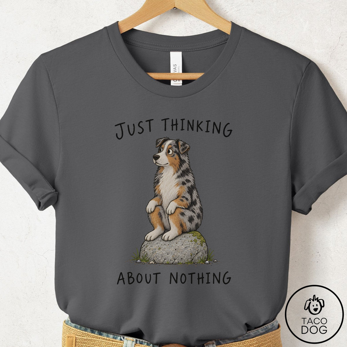 Australian Shepherd Thinking Nothing Rock T-Shirt Asphalt Taco-Dog