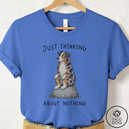 Australian Shepherd Thinking Nothing Rock T-Shirt Columbia Blue Taco-Dog