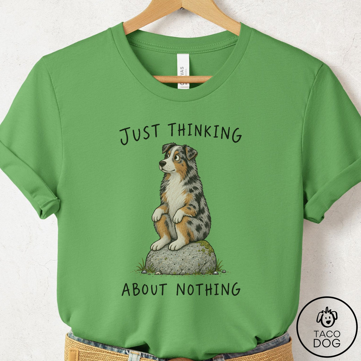 Australian Shepherd Thinking Nothing Rock T-Shirt Leaf Taco-Dog