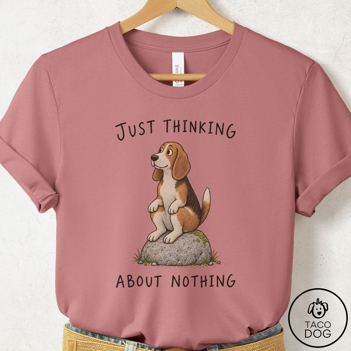 Beagle Thinking Nothing Rock T-Shirt Mauve Taco-Dog