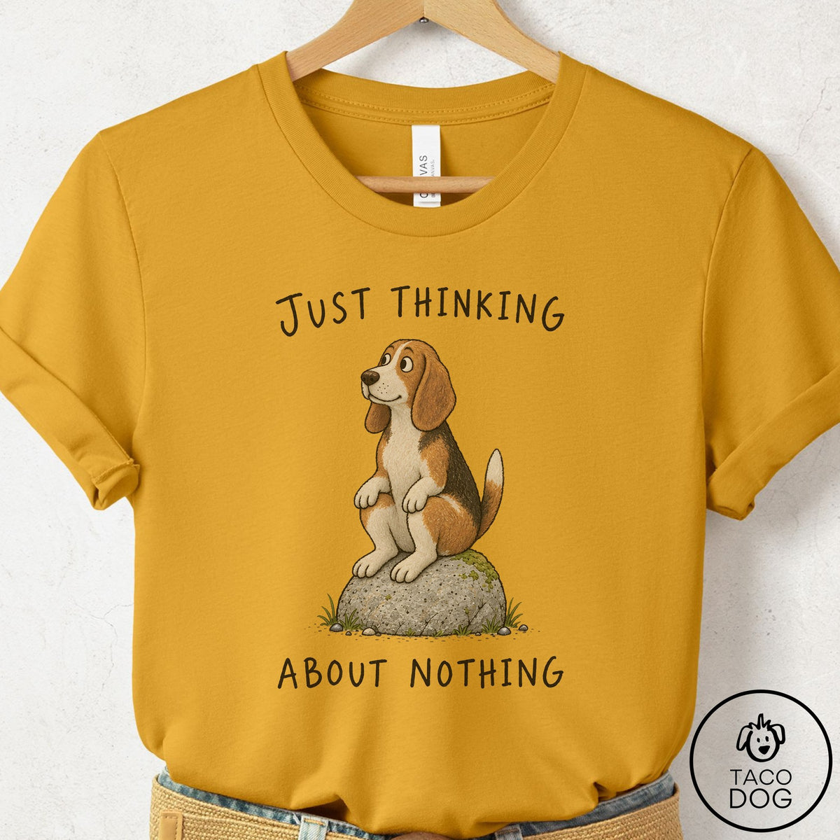 Beagle Thinking Nothing Rock T-Shirt Mustard Taco-Dog