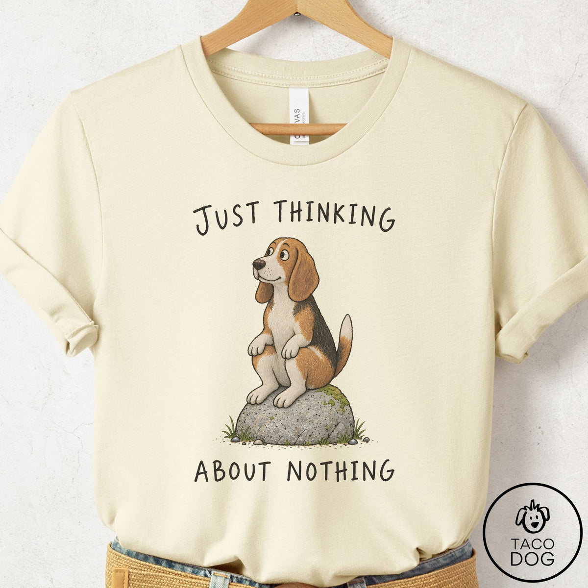 Beagle Thinking Nothing Rock T-Shirt Natural Taco-Dog