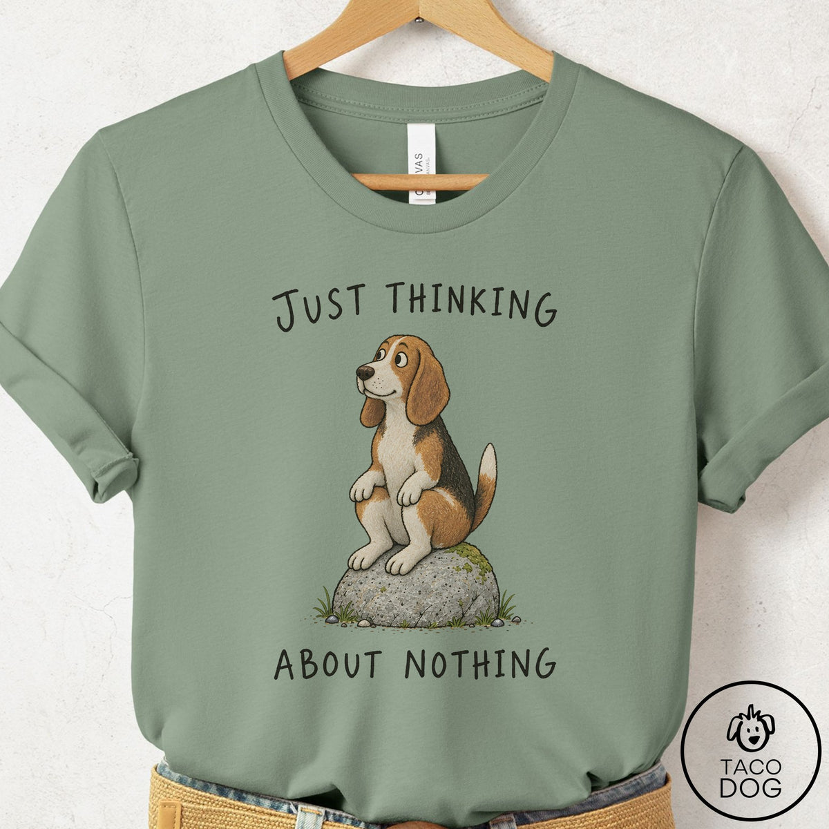 Beagle Thinking Nothing Rock T-Shirt Sage Taco-Dog